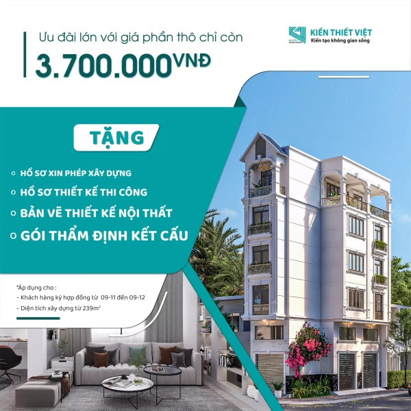 Ưu đãi cuối năm xây nhà chỉ với 3.700.000vnd/m2