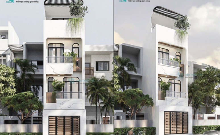 Thiết kế nhà phố 4 tầng màu trắng sang trọng