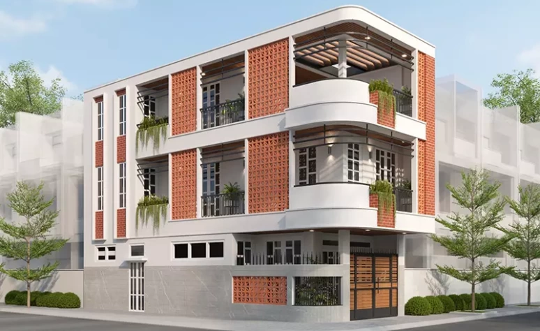 F House – Thiết kế nhà 2 mặt tiền dùng gạch bông gió