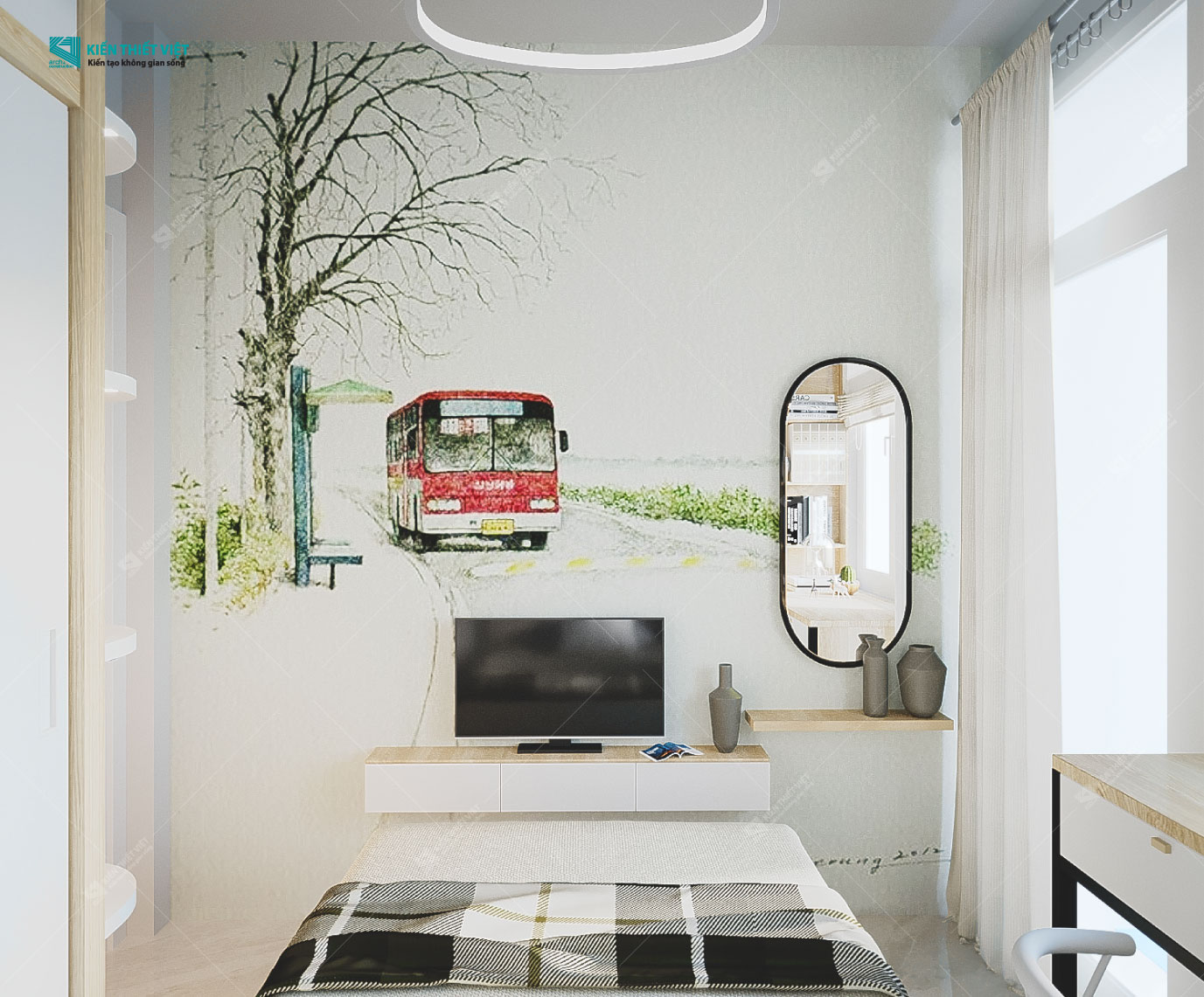 Phối cảnh 3D – Thiết kế nhà phố 1 trệt 2 lầu hiện đại (8)