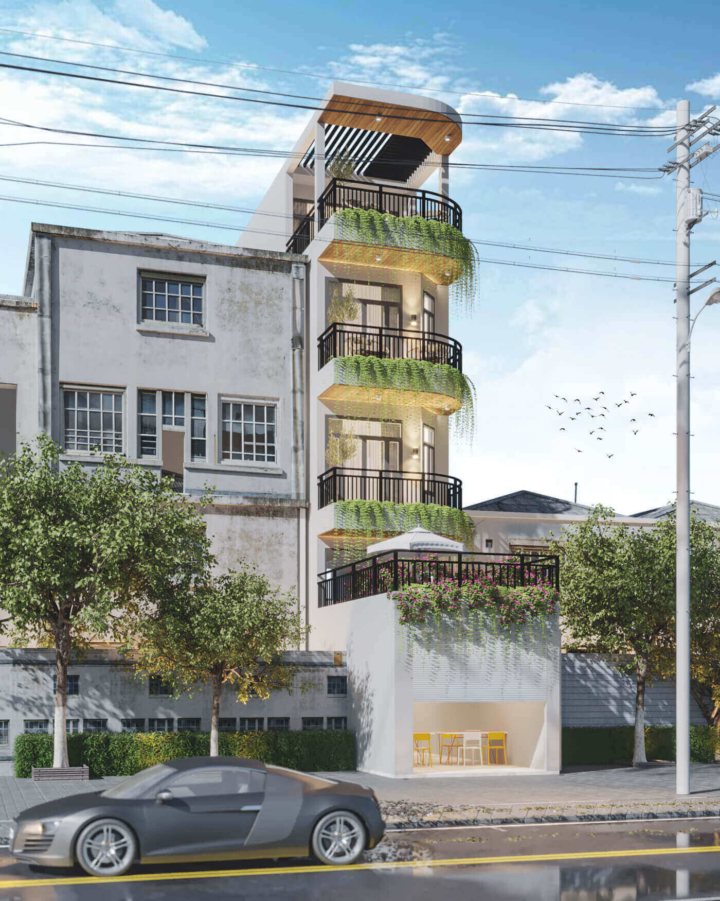 Phối cảnh 3D – Thiết kế nhà phố 4 tầng hiện đại kết hợp không gian kinh doanh Anh Minh (24)