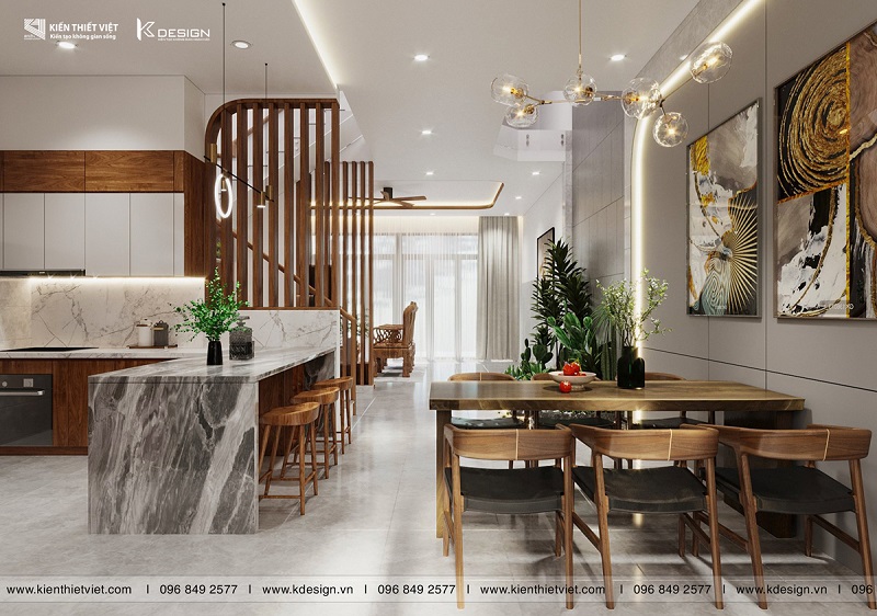 Nội thất phòng khách với bếp (9)