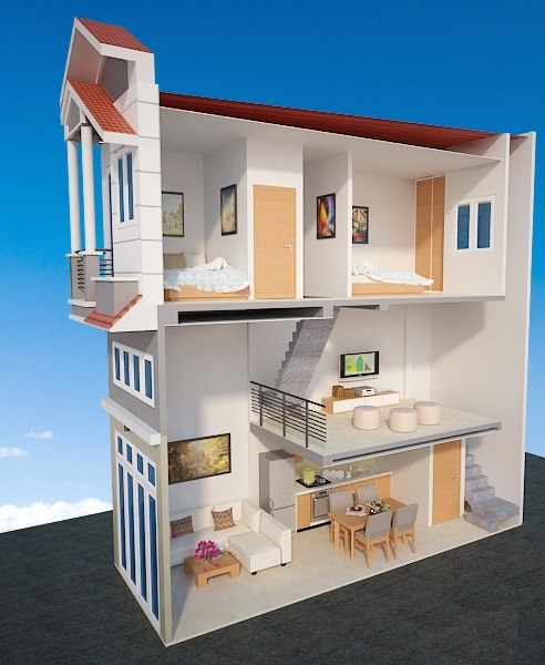Mẫu thiết kế xây nhà 2 tầng có gác lửng đẹp kèm bản vẽ 2023 - Kiến Thiết Việt