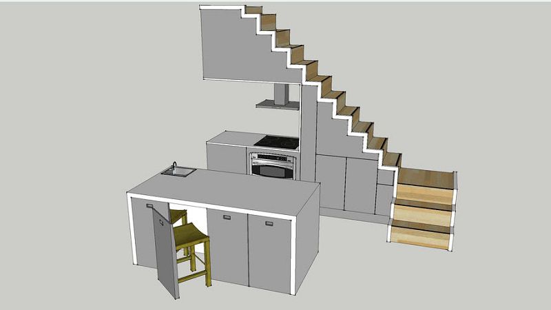 mẫu thiết kế tủ bếp dưới gầm cầu thang