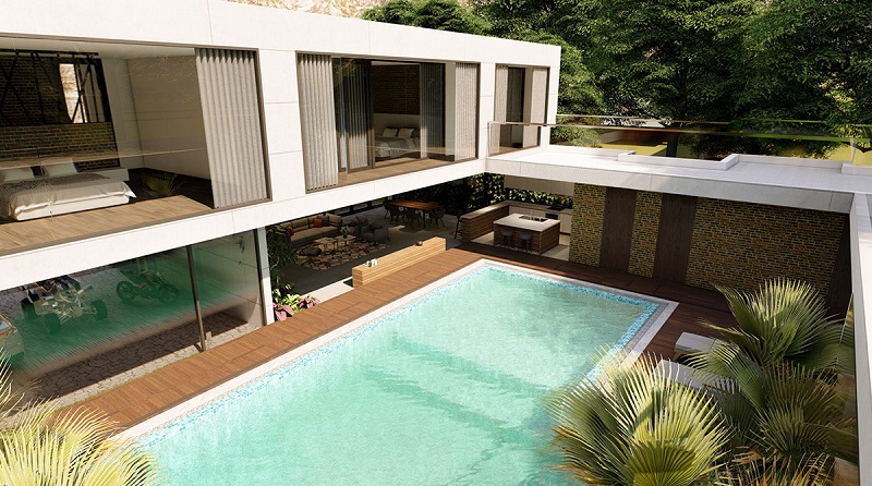 mẫu thiết kế biệt thự 2 tầng có bể bơi