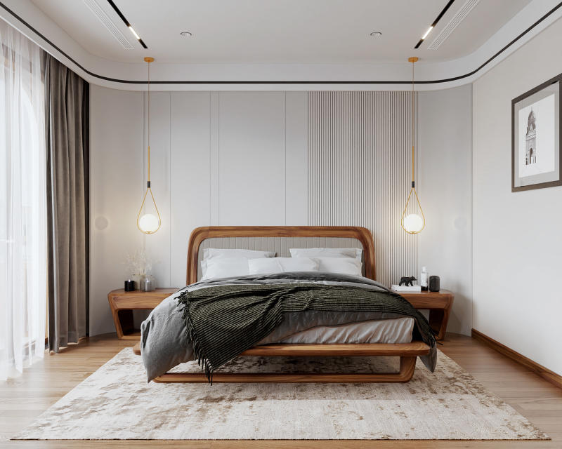 thiết kế nội thất phòng ngủ biệt thự mái Nhật