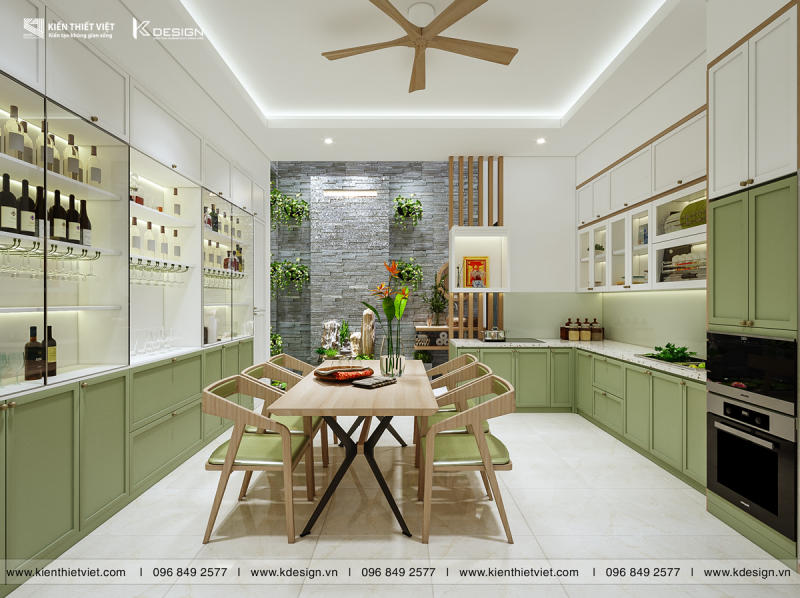 Thiết kế nhà bếp đẹp không gian mở liên thông phòng khách