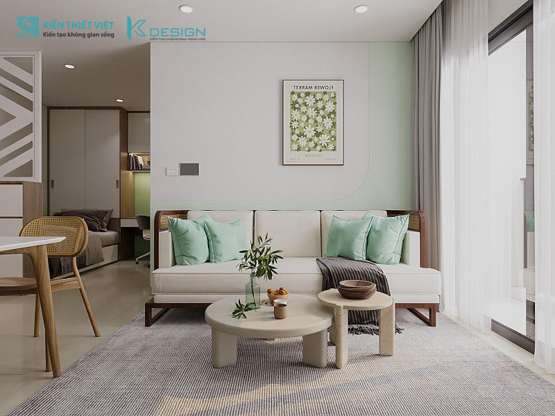 Mẫu phòng khách đẹp cho căn hộ chung cư tông màu pastel