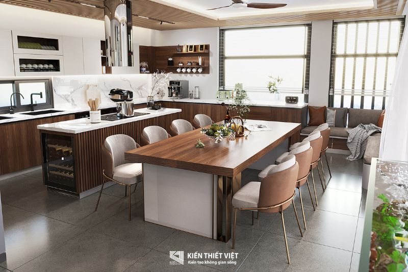 Thiết Kế Mẫu Nhà Có Tầng Hầm Chìm 5x20 Hiện Đại 21 bàn ăn phòng bếp