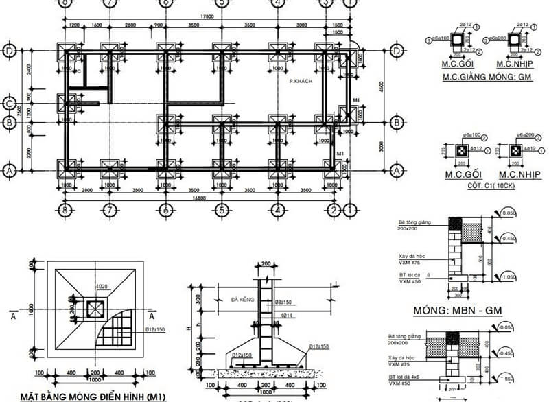 Bản vẽ kết cấu nhà 2 tầng phong cách mới hiện đại nhất 2 Bản vẽ mô tả các loại móng như móng cọc, móng bè và phù hợp với điều kiện đất nền.