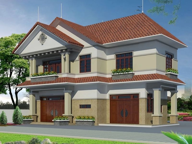 Biệt Thự Mini 2 Tầng: Thiết Kế Hiện Đại, Tối Ưu Không Gian Sống 8 biet thu mini 2 tang mai thai ngoi do truyen thong