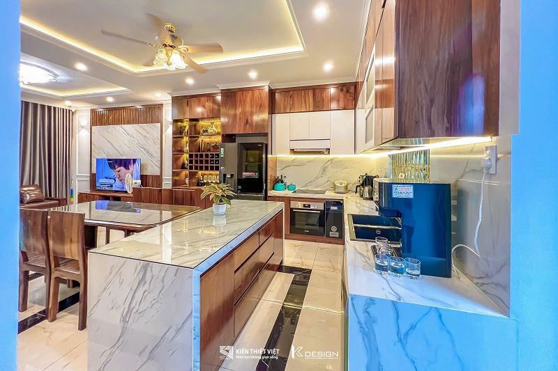 Thiết Kế Mẫu Nhà Có Tầng Hầm Chìm 5x20 Hiện Đại 19 công năng phòng bếp