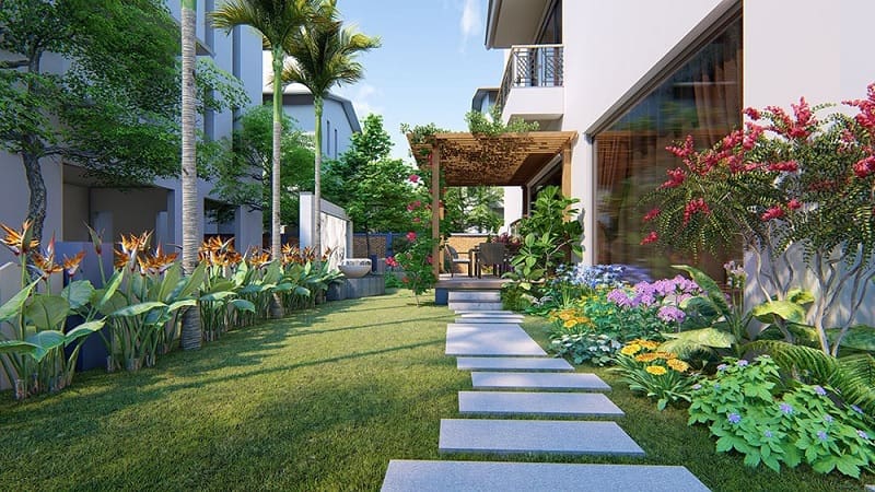 Biệt Thự Mái Nhật: Kiến Trúc Tinh Tế Đậm Chất Nhật Bản 9 canh quan san vuon nhieu cay co xanh tuoi khong khi trong lanh