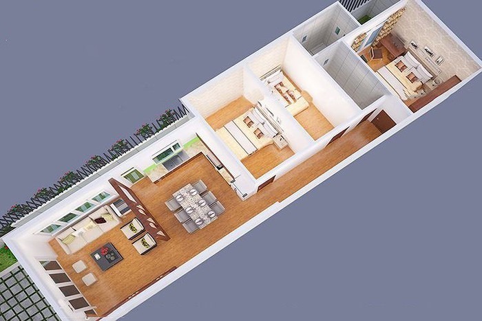 Mẫu Nhà Ống 1 Tầng Hiện Đại, Đơn Giản Và Tiện Nghi 2 dien tich va cong nang cua nha ong 1 tang