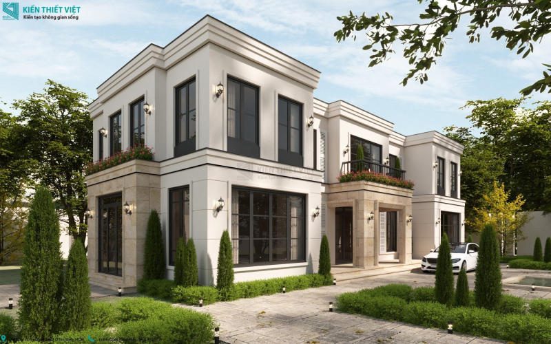 Thiết kế biệt thự tân cổ điển-Kiến trúc đẳng cấp thịnh hành hiện nay 2 duong net doi xung can doi va hai hoa o biet thu tan co dien