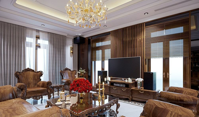 Biệt Thự Gỗ Óc Chó: Sang Trọng Với Chất Liệu Tự Nhiên Cao Cấp 6 Gỗ óc chó kết hợp kính, kim loại tạo không gian độc đáo và hiện đại.