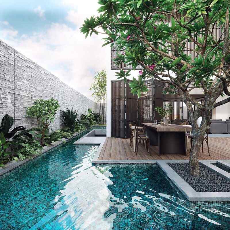 Giới thiệu các mẫu thiết kế nhà lầu có hồ bơi đang thịnh hành nhất hiện nay 5 ho boi san vuon thu gian ly tuong