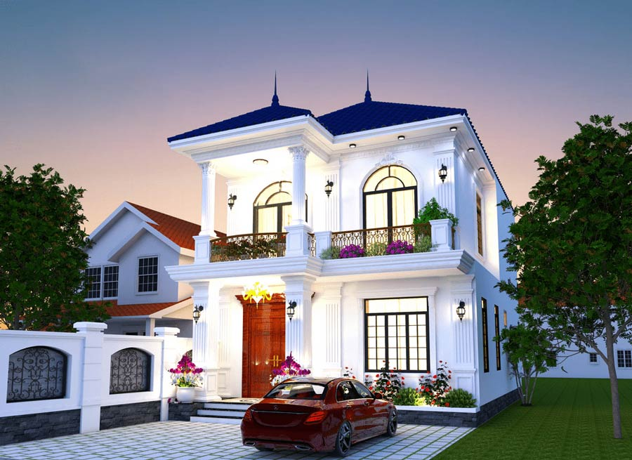Biệt Thự Mini 2 Tầng Kiểu Pháp: Sự Kết Hợp Hoàn Hảo Giữa Cổ Điển Và Hiện Đại 6 mai cua so va ban cong biet thu kieu phap lam noi bat khong gian