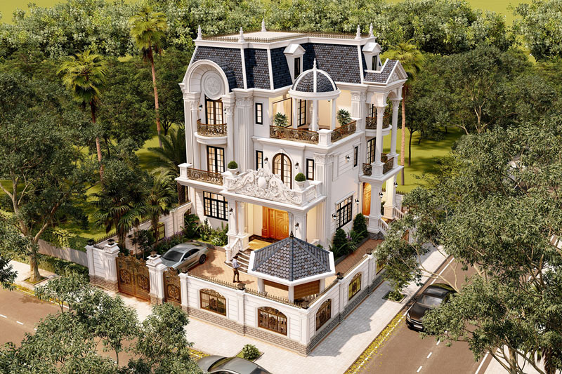 Mẫu nhà 10 tỷ biệt thự và thông tin gia chủ cần nắm rõ 2 mau biet thu 10 ty phong cach tan co dien