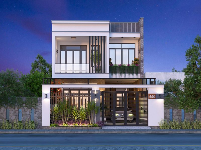 Thiết Kế Nhà Phố Mặt Tiền 7m 2 Tầng Hiện Đại 8 mau thiet ke 3d nha mat tien 7m sau 5m voi gam mau trang chu dao