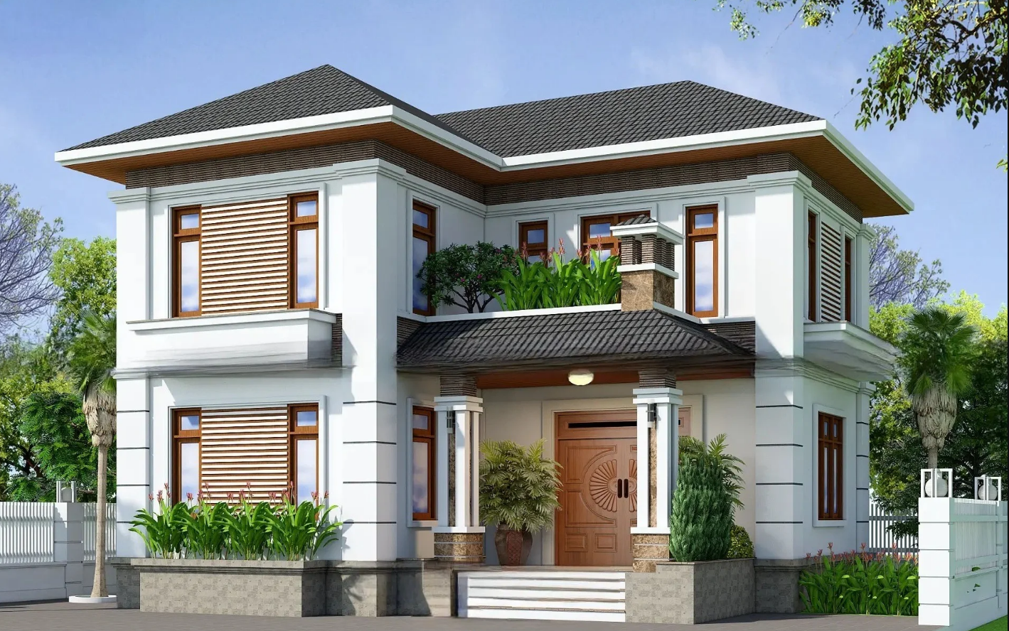 Mẫu thiết kế nhà mái Nhật 2 tầng đẹp xuất sắc, được ưa chuộng năm 2024 6 nha 2 tang mai nhat chu l dep mat