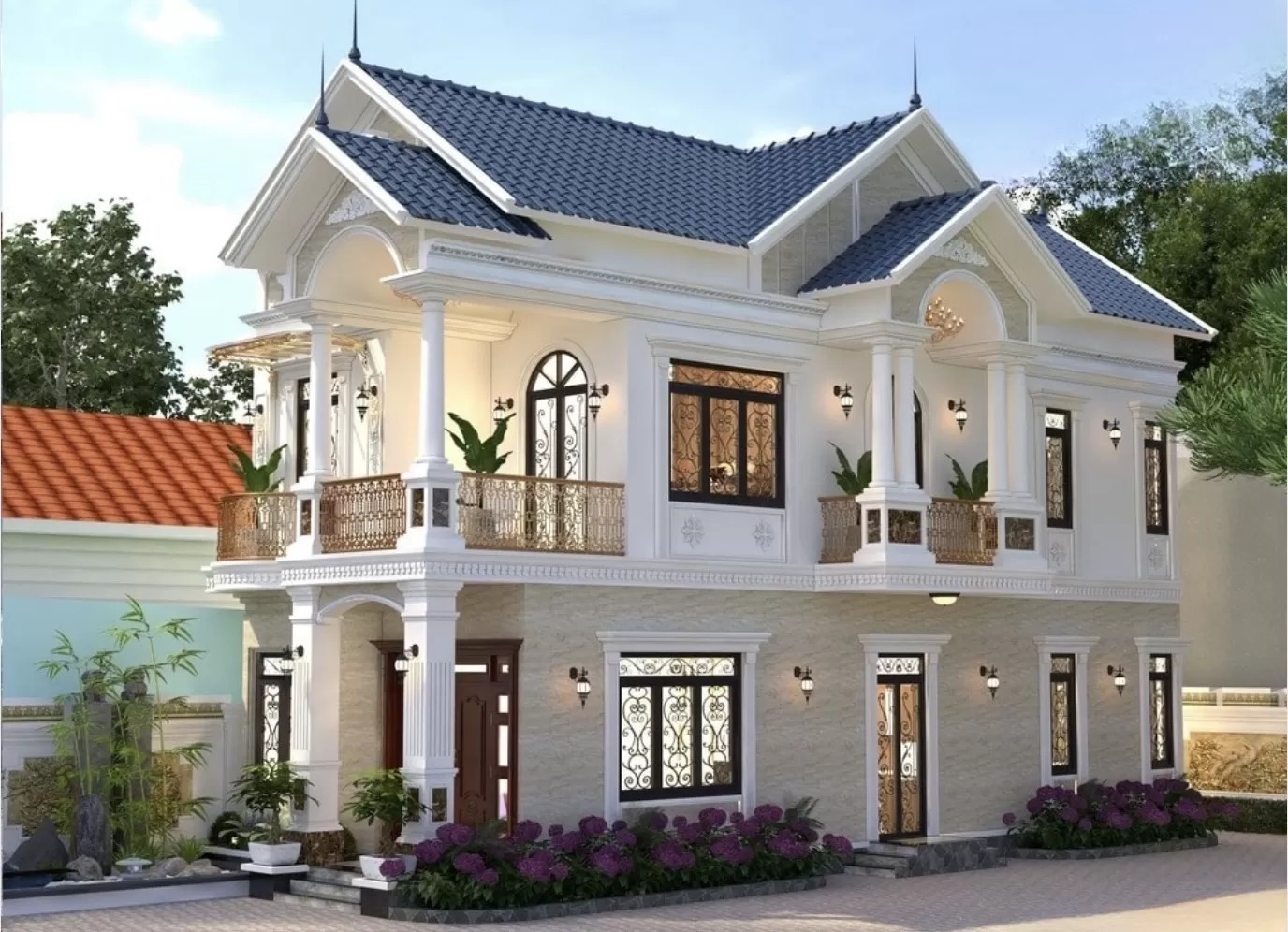 Thiết Kế Nhà Ống 2 Tầng Mái Thái Mặt Tiền 5m 8 nha ong 2 tang mai thai mat tien 5m voi 4 phong ngu