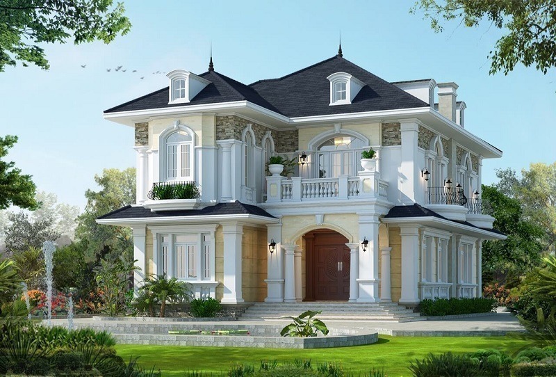 Mẫu Nhà 2 Mặt Tiền Đẹp Kết Hợp Kinh Doanh Và Sinh Hoạt 16 phoi canh biet thu 2 tang mat tien 8m ket hop san vuon