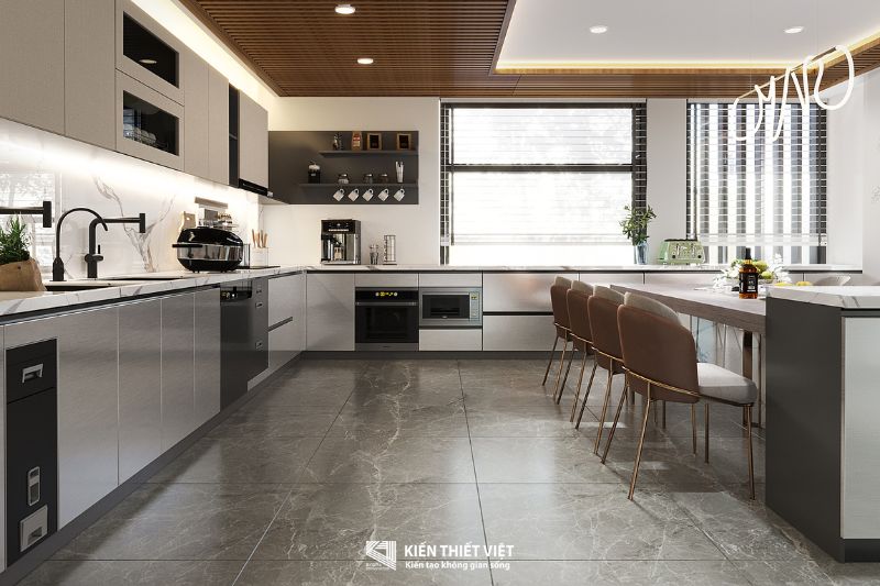 Thiết Kế Mẫu Nhà Có Tầng Hầm Chìm 5x20 Hiện Đại 20 bố trí phòng bếp
